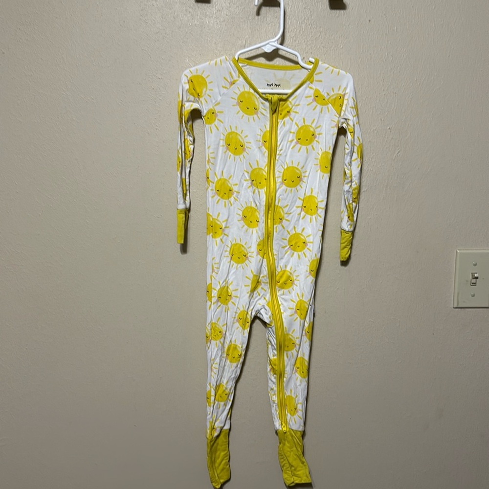 Little Sleepies White and Yellow Sun Print Footed Pajamas